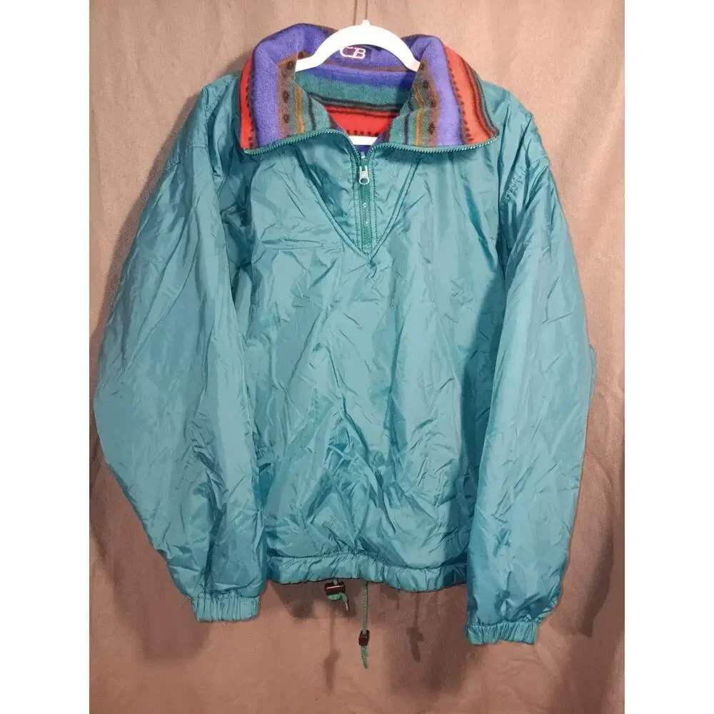 VTG CB Sports Medium Reversible Southwest Stripe Teal Windbreaker Pullover Ski